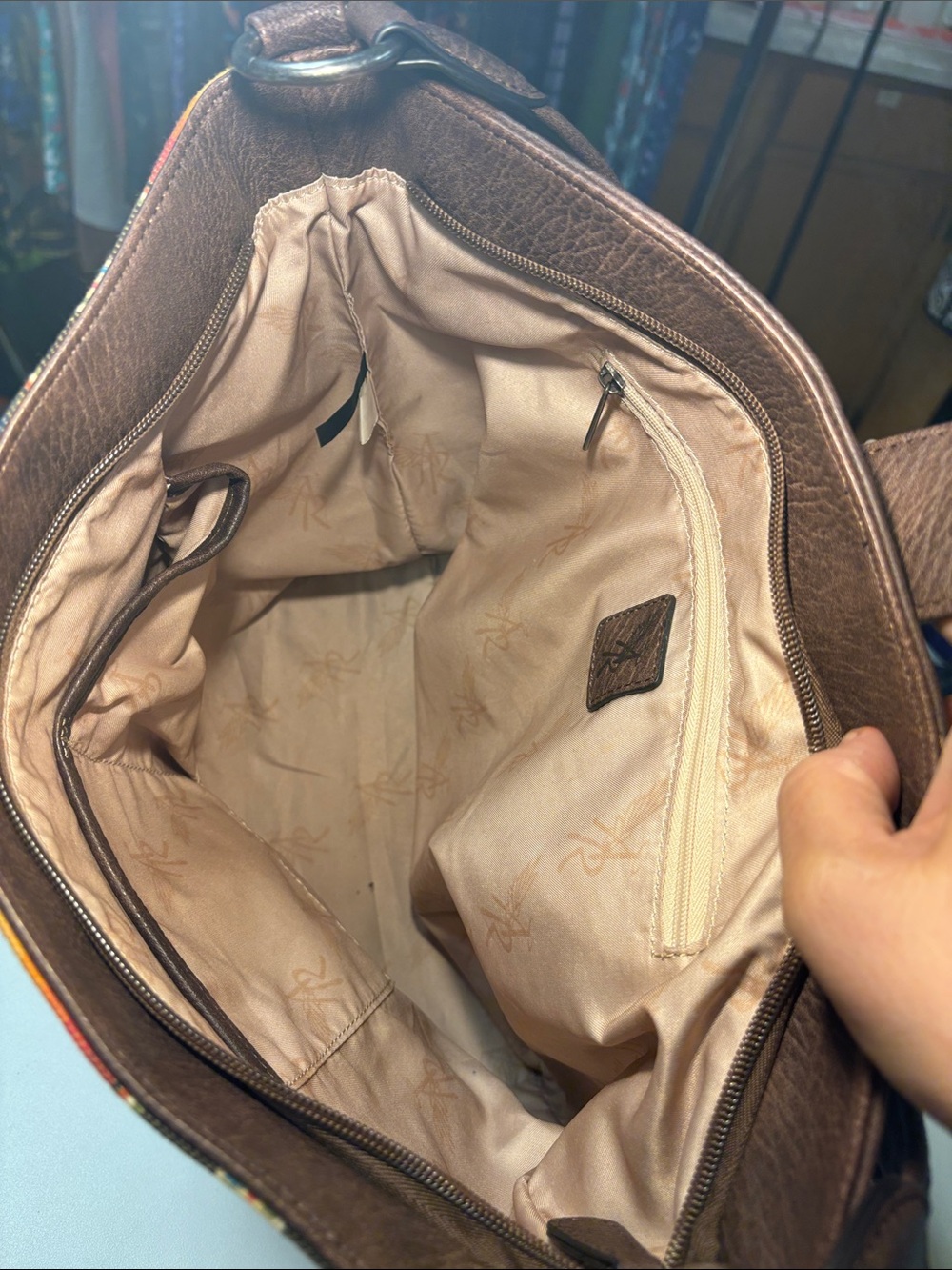 Multicolor Striped Canvas Concealed Carry Tote with Turquoise Accent - Picture 8 of 8